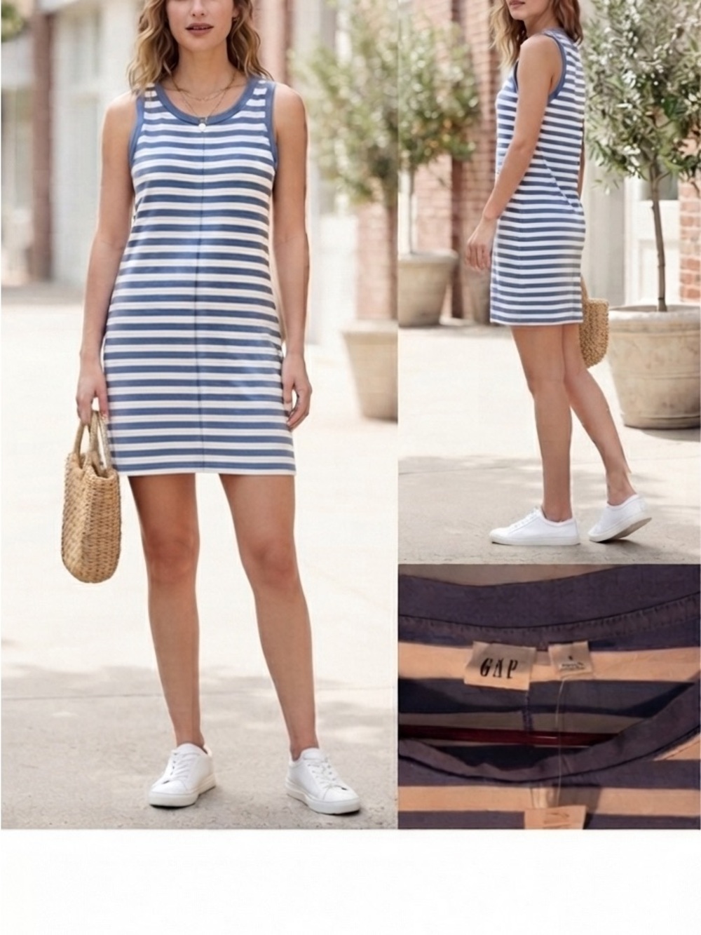 GAP Striped Sleeveless Shift Dress in Blue and White NWT